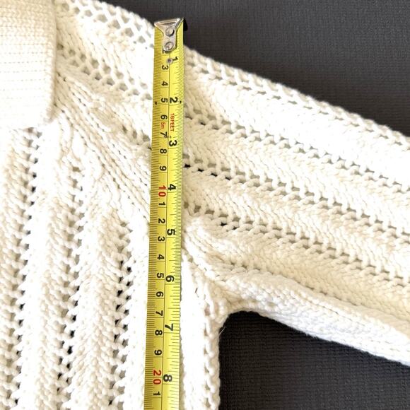 Haven Well Within Open Stitch Johnny Collar Cotton Blend Knit Sweater White - Picture 11 of 13